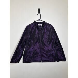 Chicos Zip Up Jacket Sz 2 US 12 Womans Purple Shift Long Sleeve Pocket Unlined